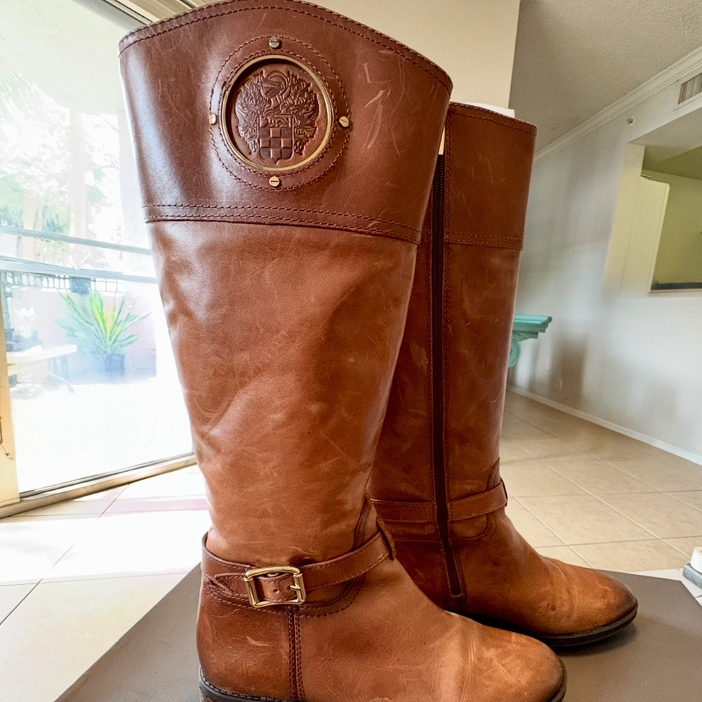 Vince Camuto Brown Over the Knee Boots with Equestrian Design